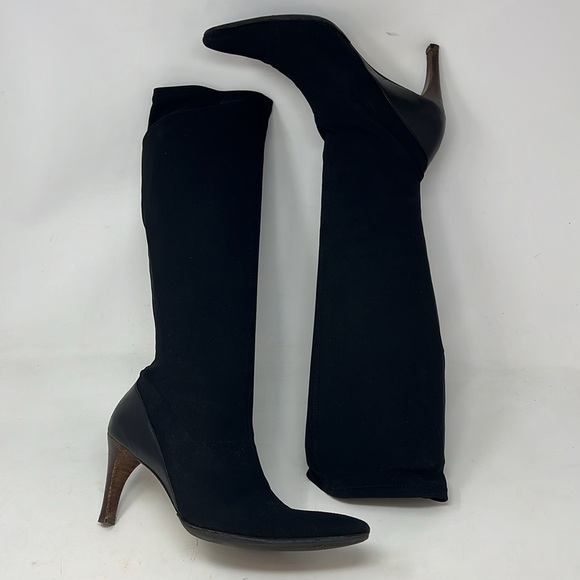 Gucci Sz 7 Tall Elastic Sock Boots Pointed Toe 3” Stacked Heel - Picture 1 of 12